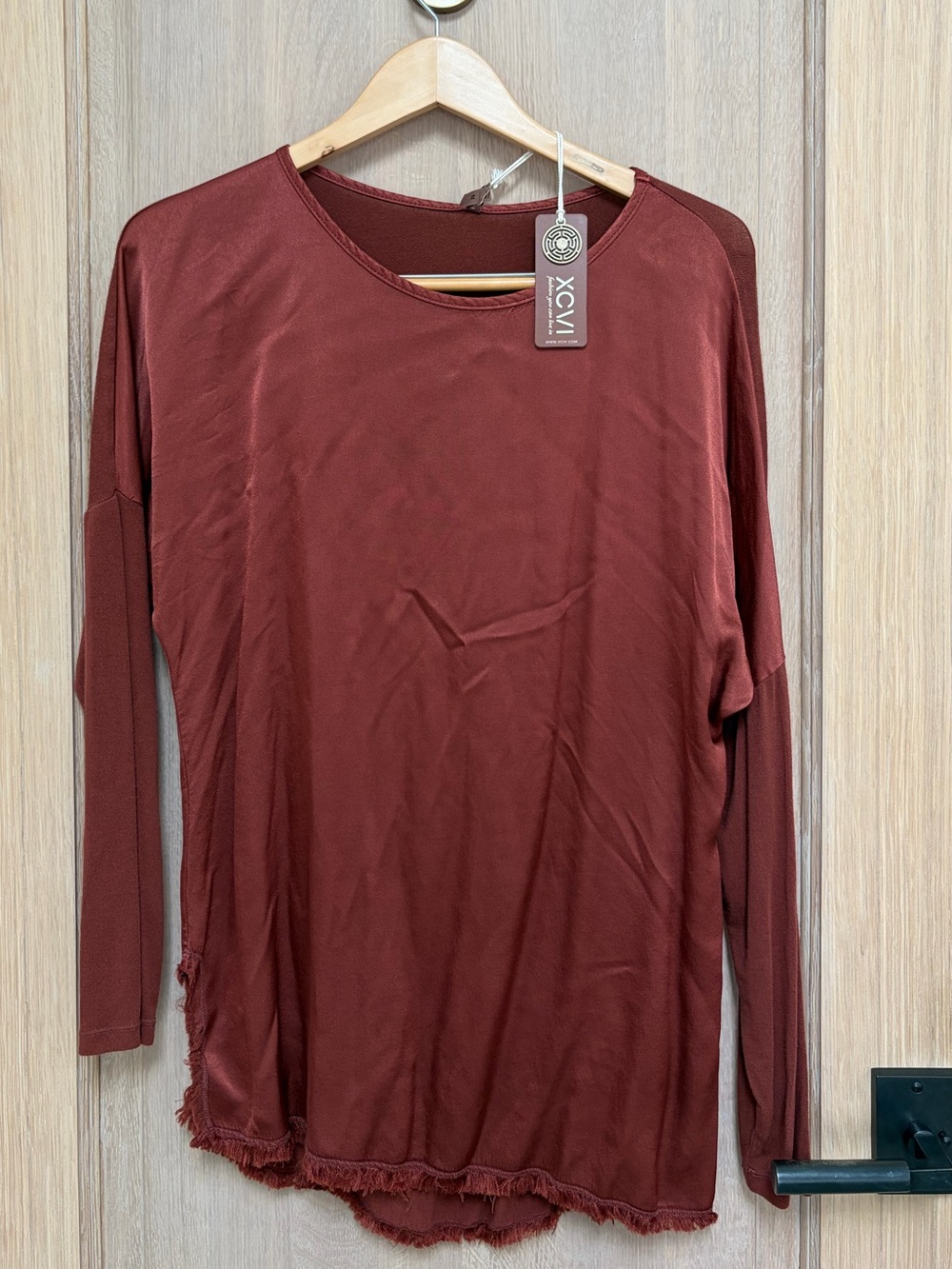XCVI Rust Terracotta Oversized Fringe Hem Top Size S NWT